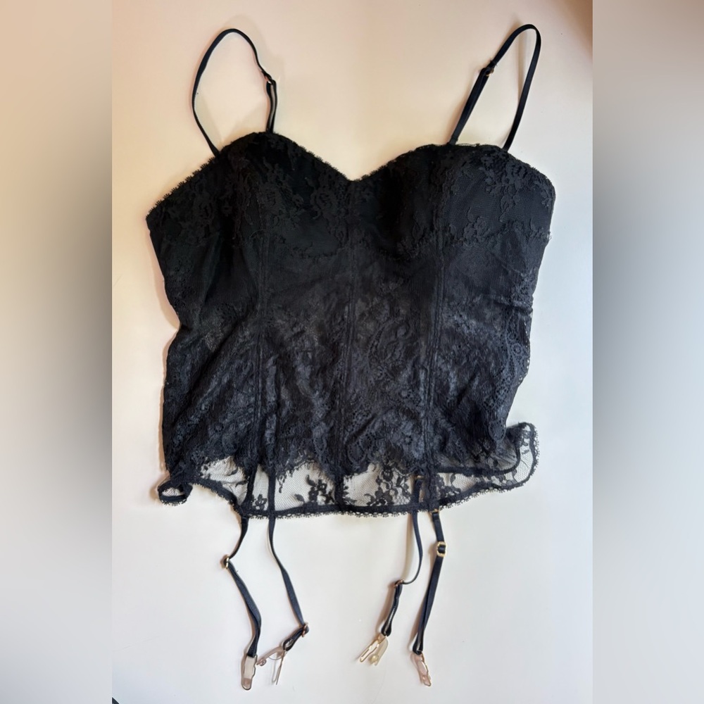 Victoria's Secret | Large Black‎ Very Sexy Corset Lace Top Removable Garters